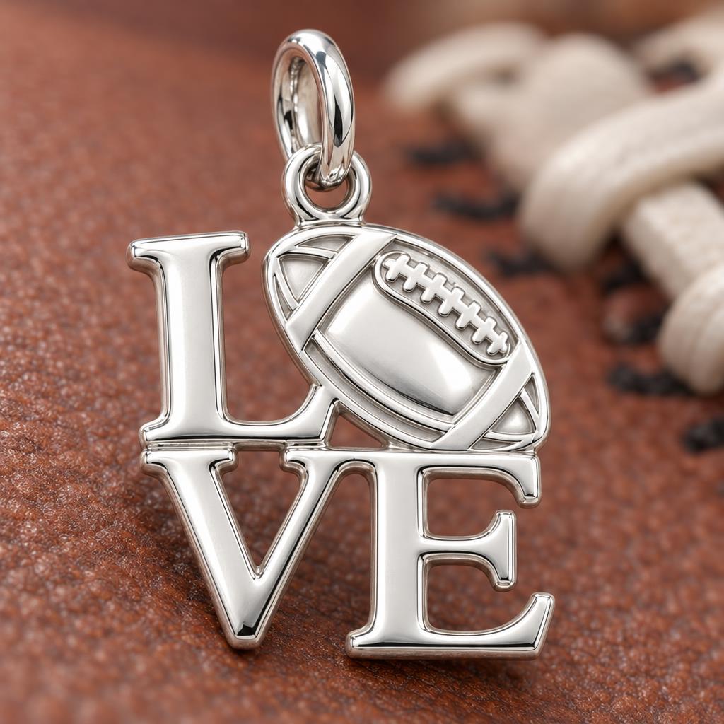 Football Love Charm Bracelet – Personalized Sports Mom Gift – macro detail of the charm