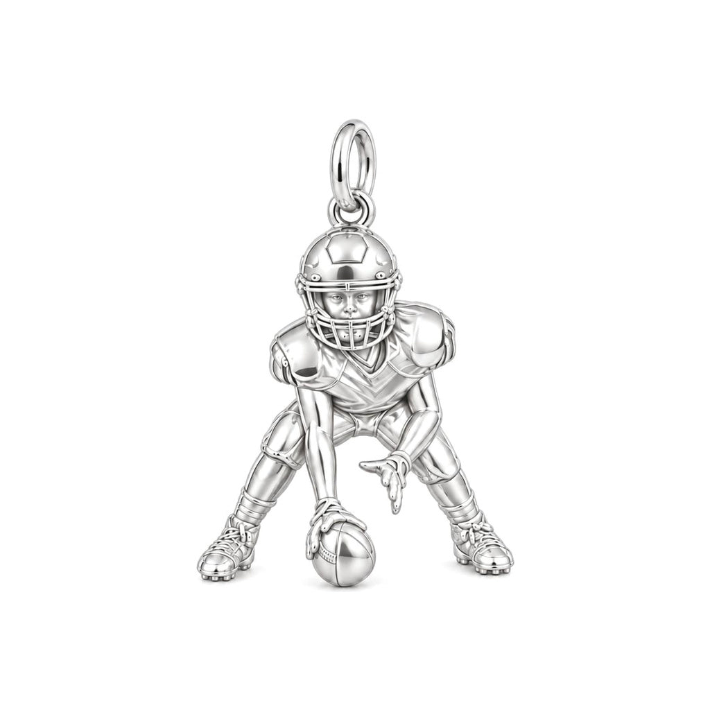 Football Player Charm Bracelet – Personalized Sports Mom Gift – silver charm, front view