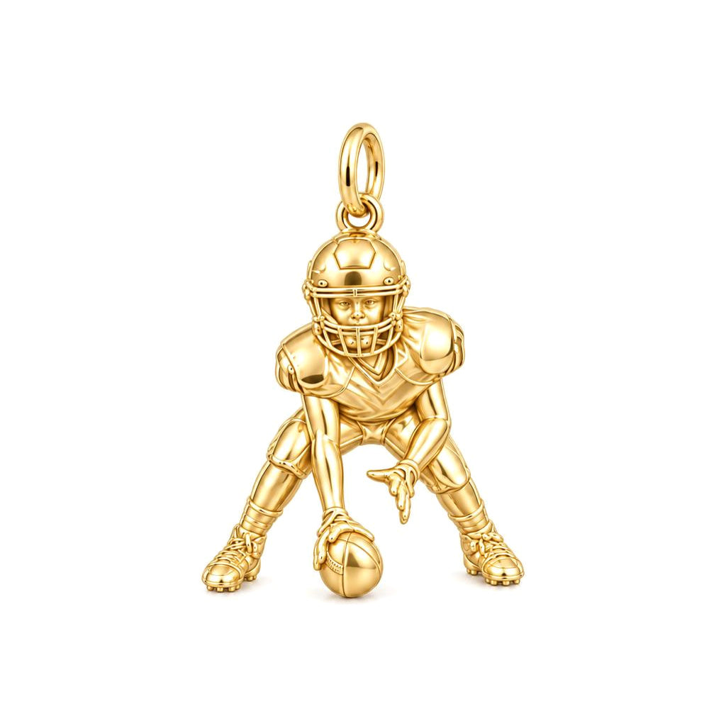 Football Player Charm Bracelet – Personalized Sports Mom Gift – 18K gold charm, front view