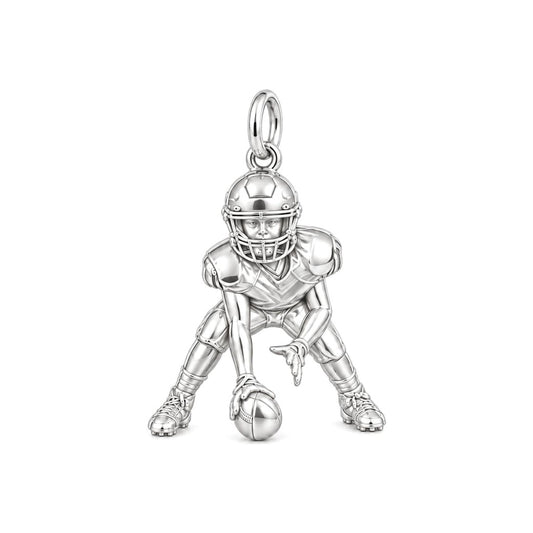 Football Player Charm Bracelet – Personalized Sports Mom Gift – silver charm, front view