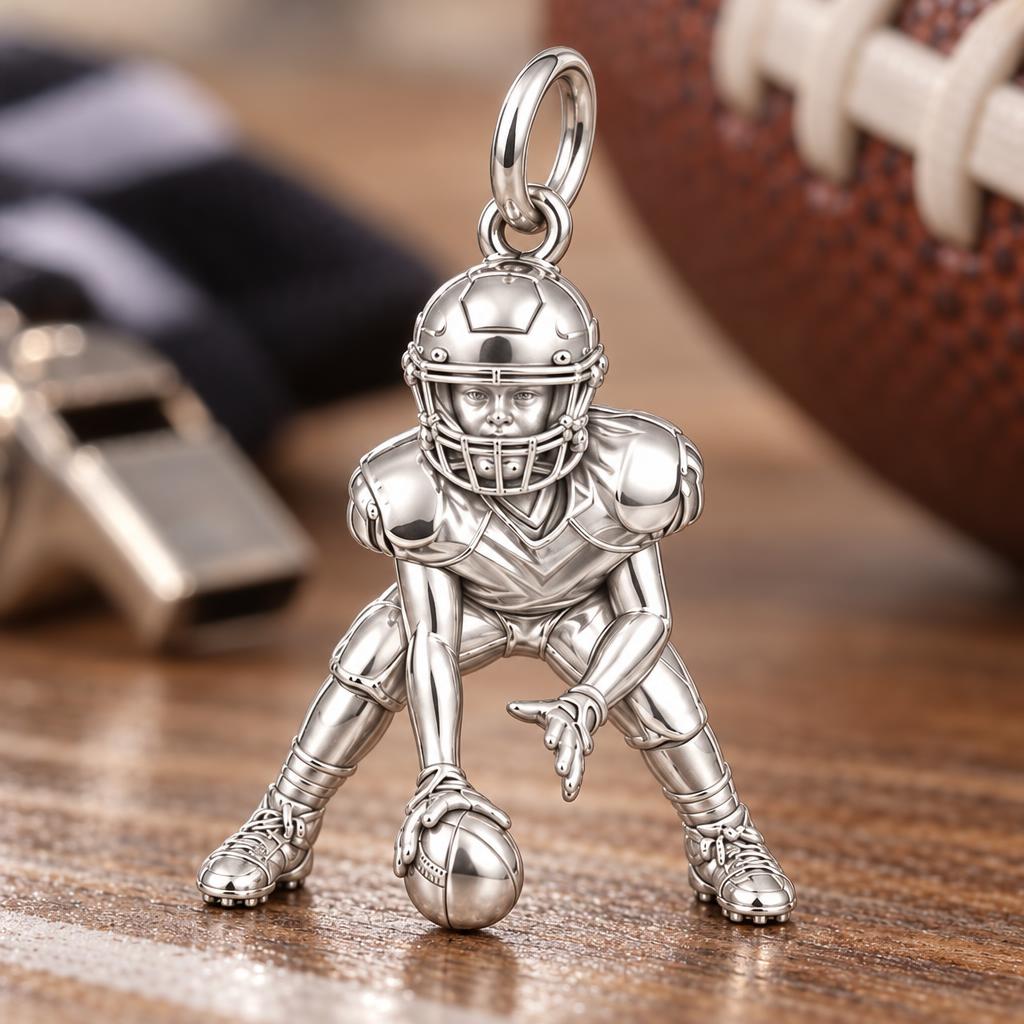 Football Player Charm Bracelet – Personalized Sports Mom Gift – macro detail of the charm