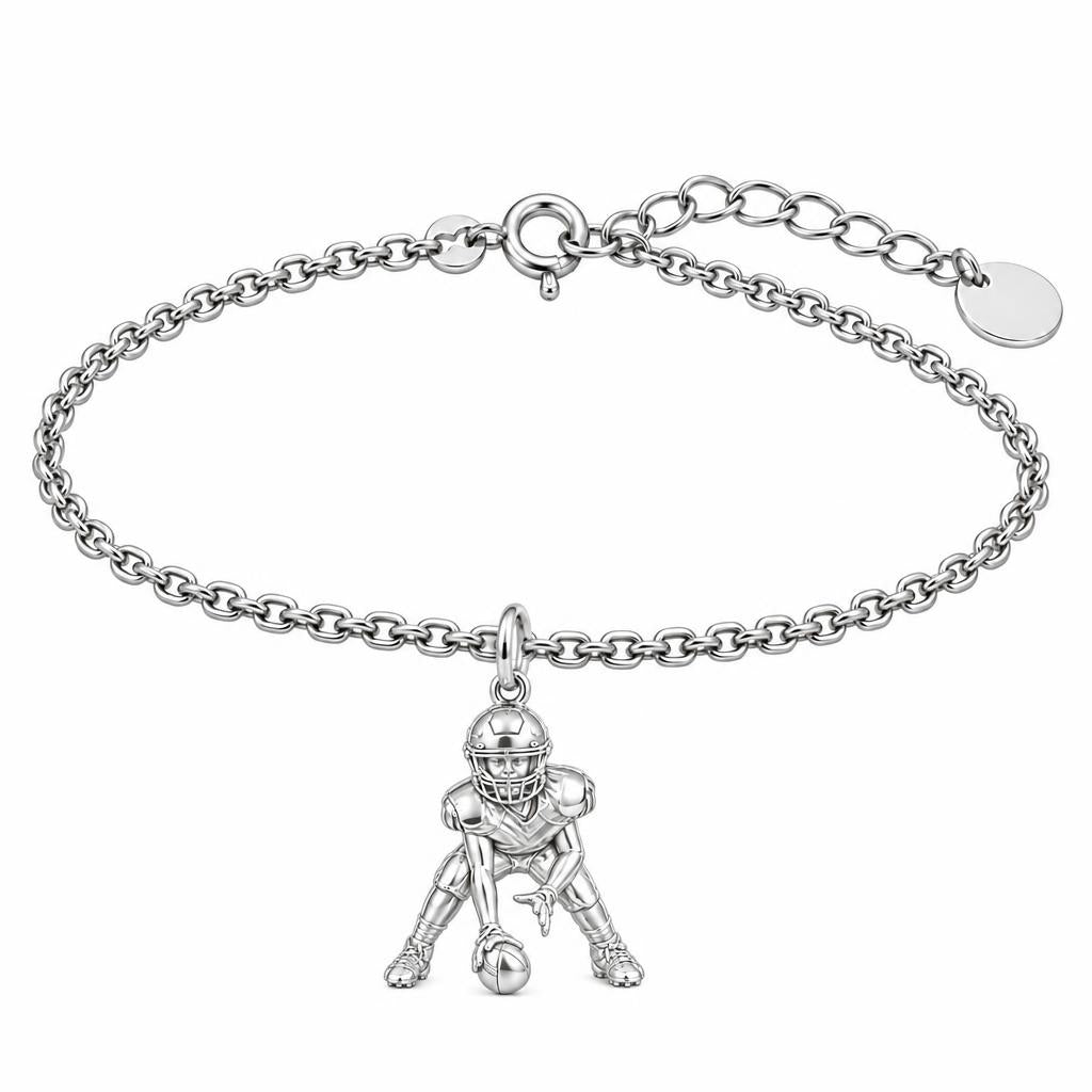 Football Player in Stance Charm Bracelet Set – silver, front view