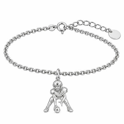 Football Player in Stance Charm Bracelet Set – silver, front view