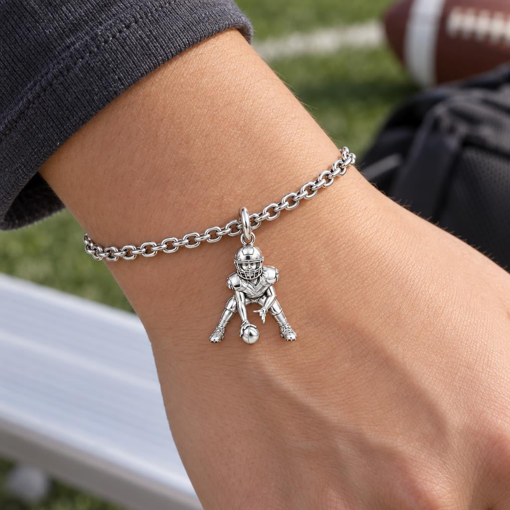 Football Player in Stance Charm Bracelet Set – worn / in use