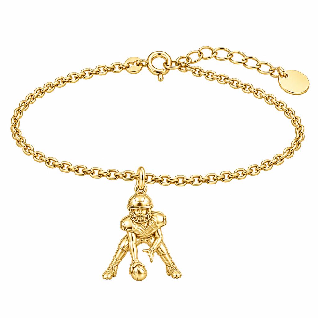 Football Player in Stance Charm Bracelet Set – 18K gold, front view