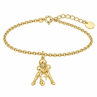 Football Player in Stance Charm Bracelet Set – 18K gold, front view