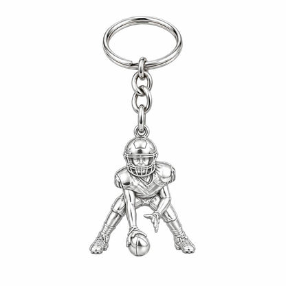 Football Player in Stance Charm Keychain – silver, front view