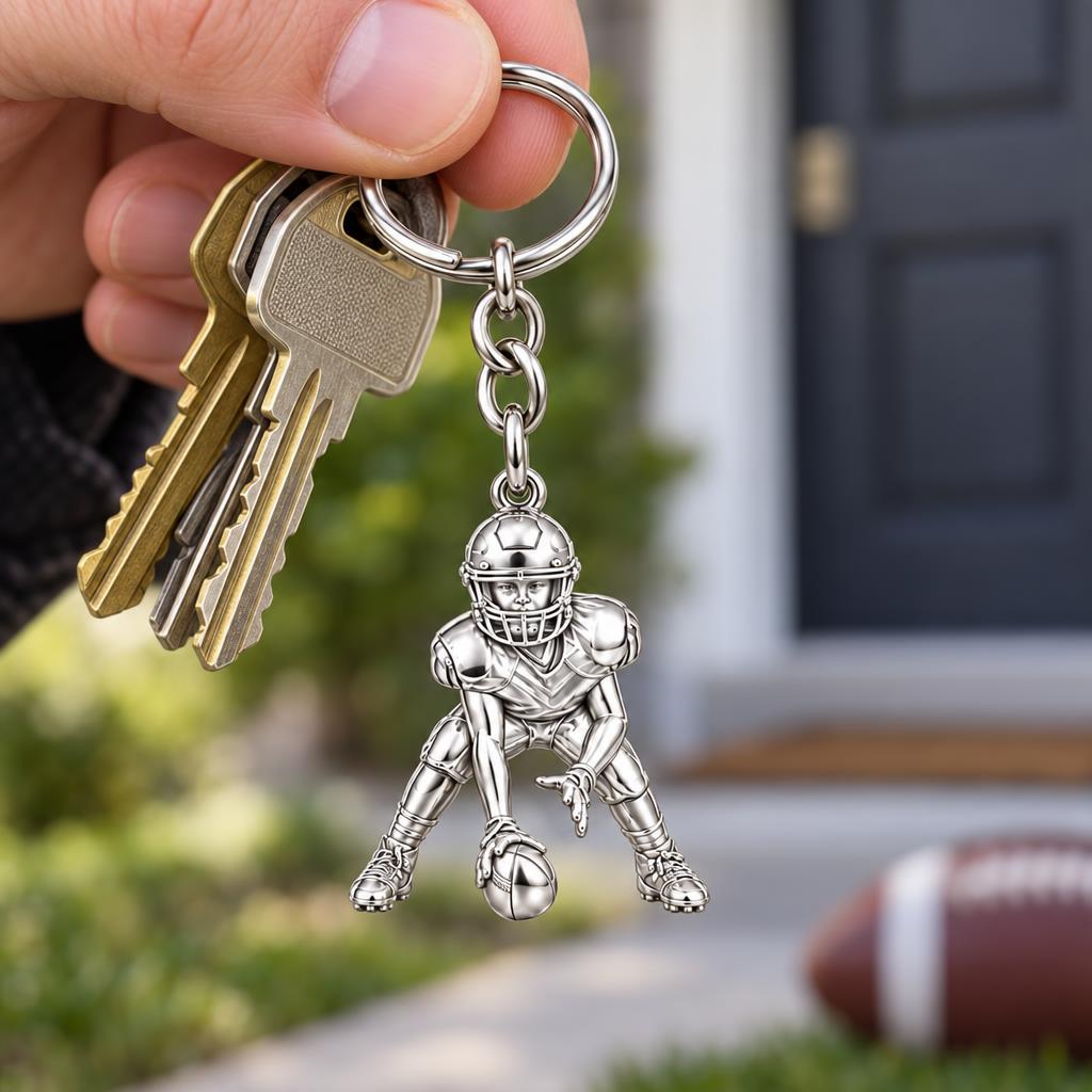 Football Player in Stance Charm Keychain – worn / in use