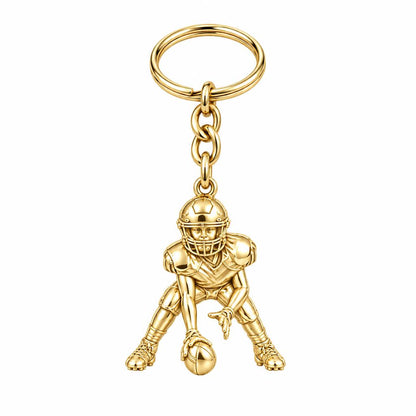 Football Player in Stance Charm Keychain – 18K gold, front view