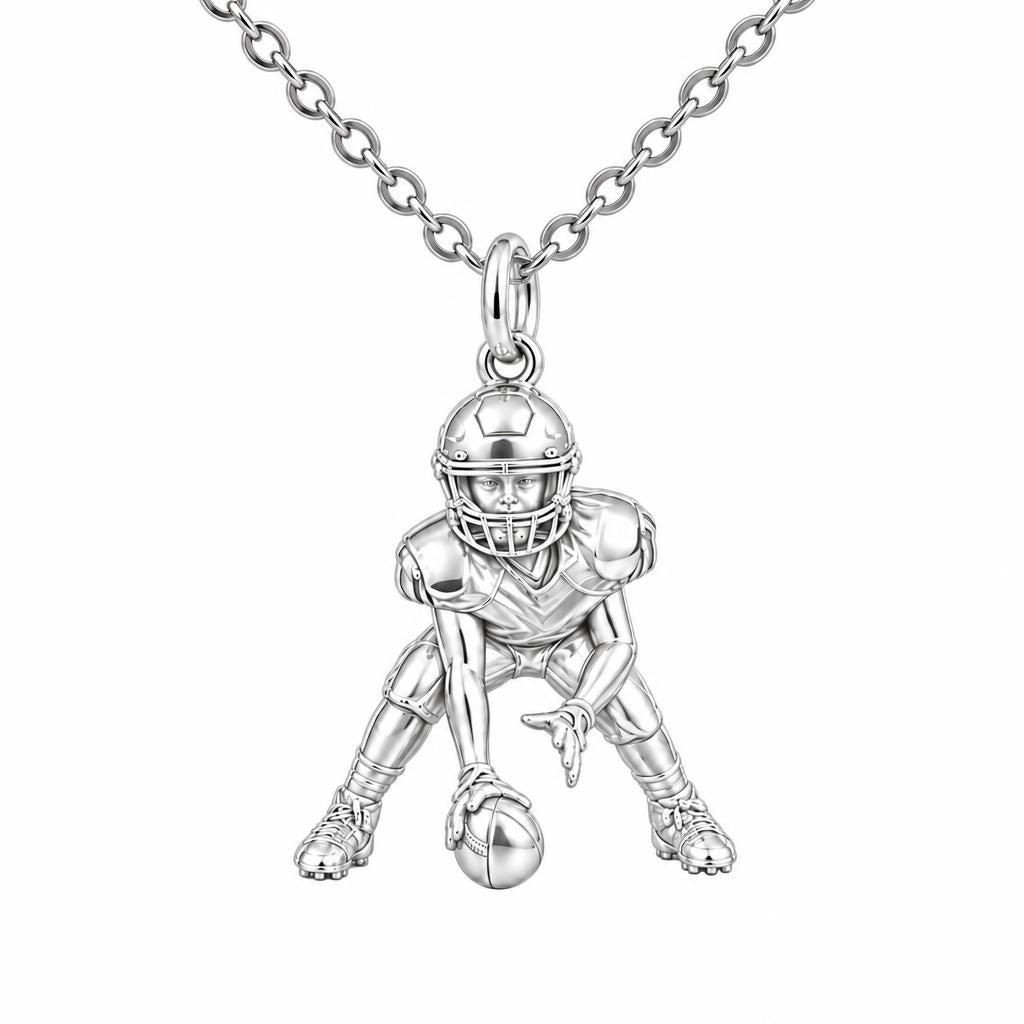Football Player in Stance Charm Necklace Set – silver, front view