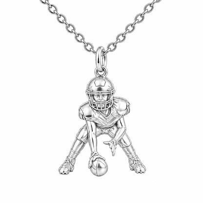 Football Player in Stance Charm Necklace Set – silver, front view