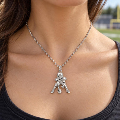 Football Player in Stance Charm Necklace Set – worn / in use