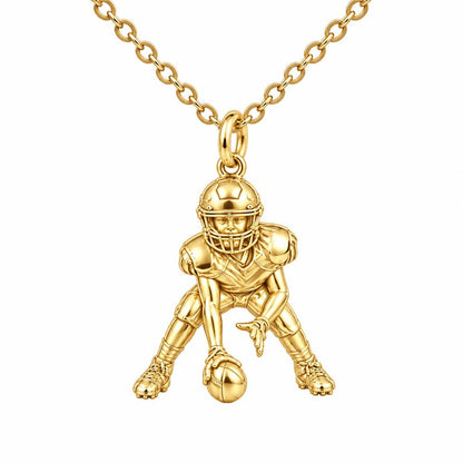 Football Player in Stance Charm Necklace Set – 18K gold, front view