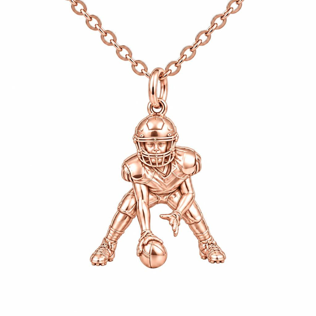 Football Player in Stance Charm Necklace Set – rose gold, front view