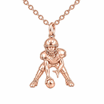 Football Player in Stance Charm Necklace Set – rose gold, front view