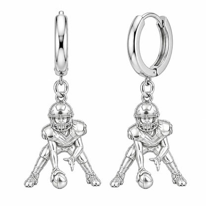 Football Player in Stance Huggie Charm Earrings – silver, front view