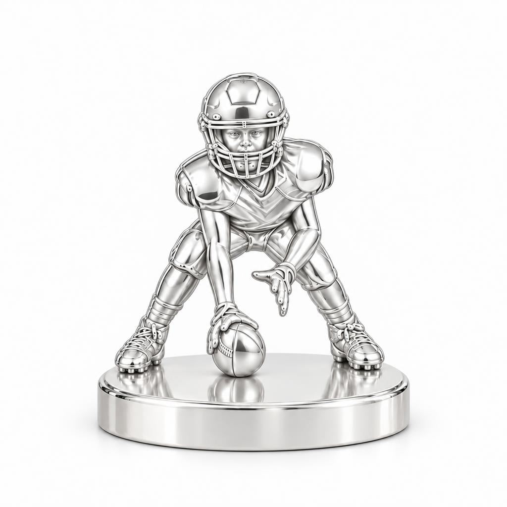 Football Player in Stance Keepsake Plaque – silver, front view