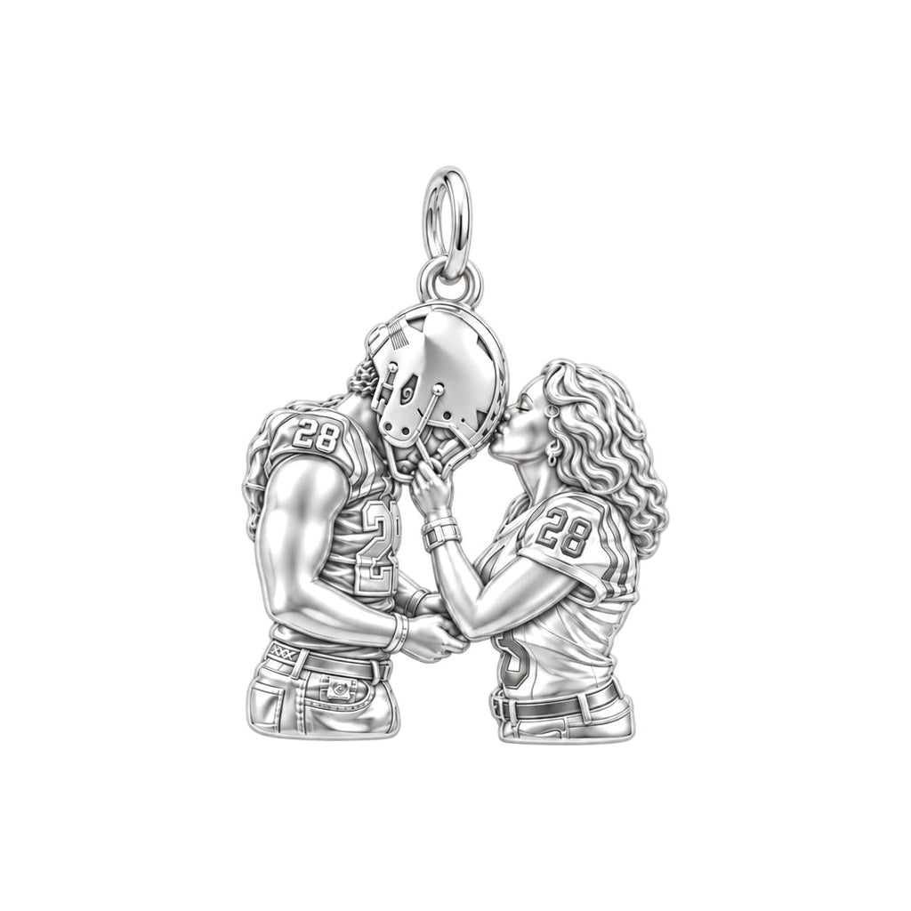 Football Sideline Sweetheart Charm Bracelet – Personalized Couple Gift – silver charm, front view