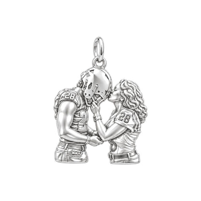 Football Sideline Sweetheart Charm Bracelet – Personalized Couple Gift – silver charm, front view