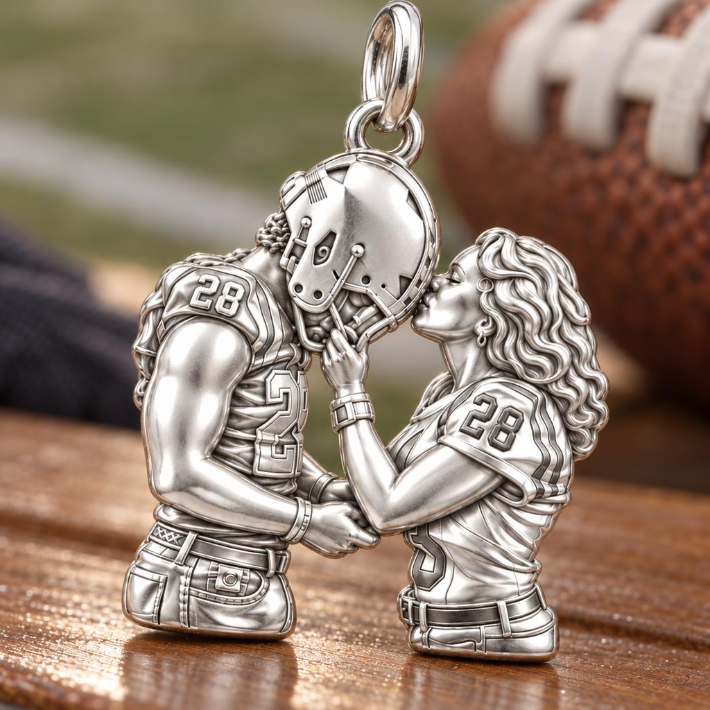 Football Sideline Sweetheart Charm Bracelet – Personalized Couple Gift – macro detail of the charm