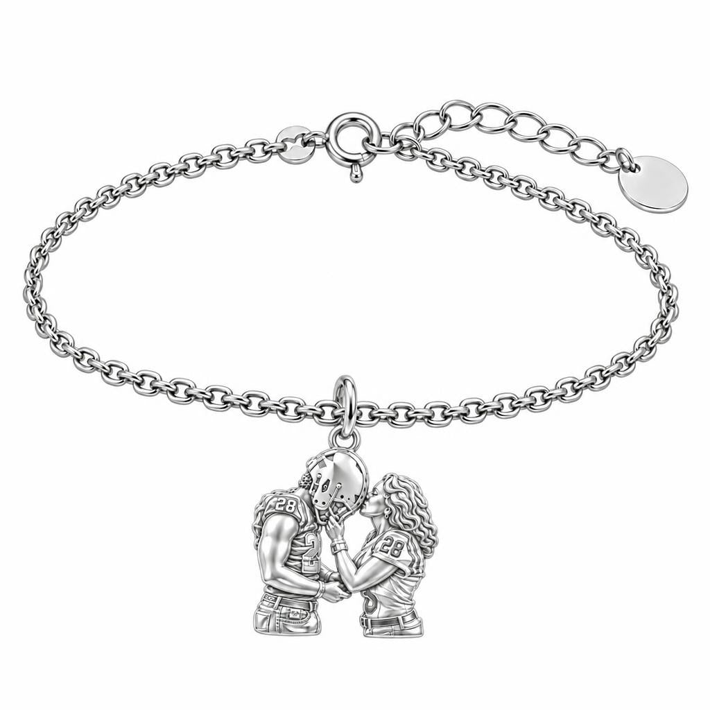 Football Sideline Sweetheart Charm Bracelet Set – silver, front view