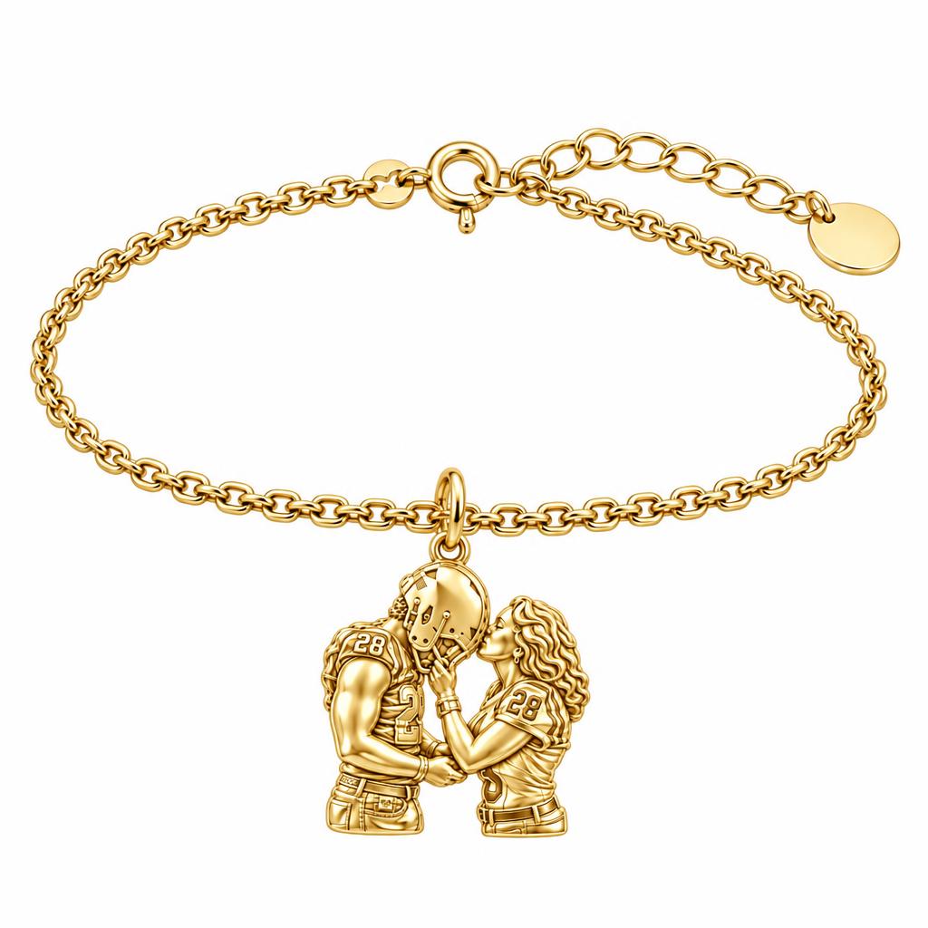 Football Sideline Sweetheart Charm Bracelet Set – 18K gold, front view