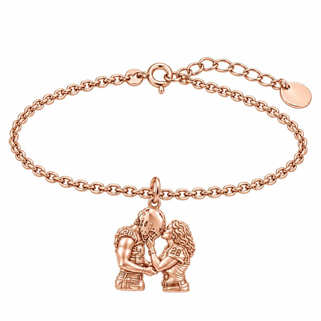 Football Sideline Sweetheart Charm Bracelet Set – rose gold, front view