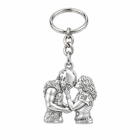 Football Sideline Sweetheart Charm Keychain – silver, front view