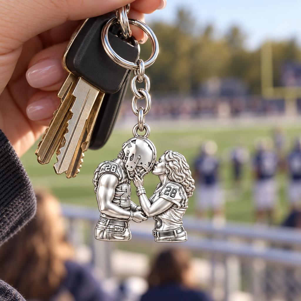 Football Sideline Sweetheart Charm Keychain – worn / in use