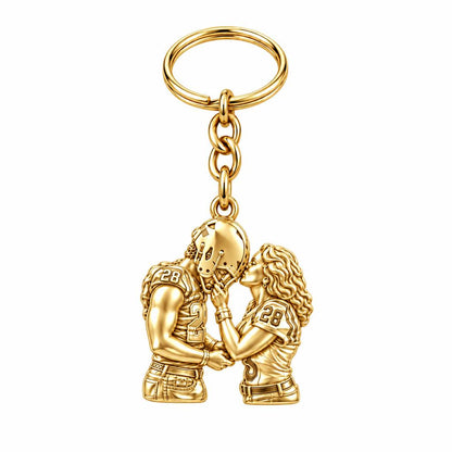 Football Sideline Sweetheart Charm Keychain – 18K gold, front view