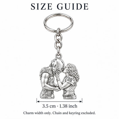 Football Sideline Sweetheart Charm Keychain – size guide, 3.5 cm (1.38 in) charm, chain and keyring excluded