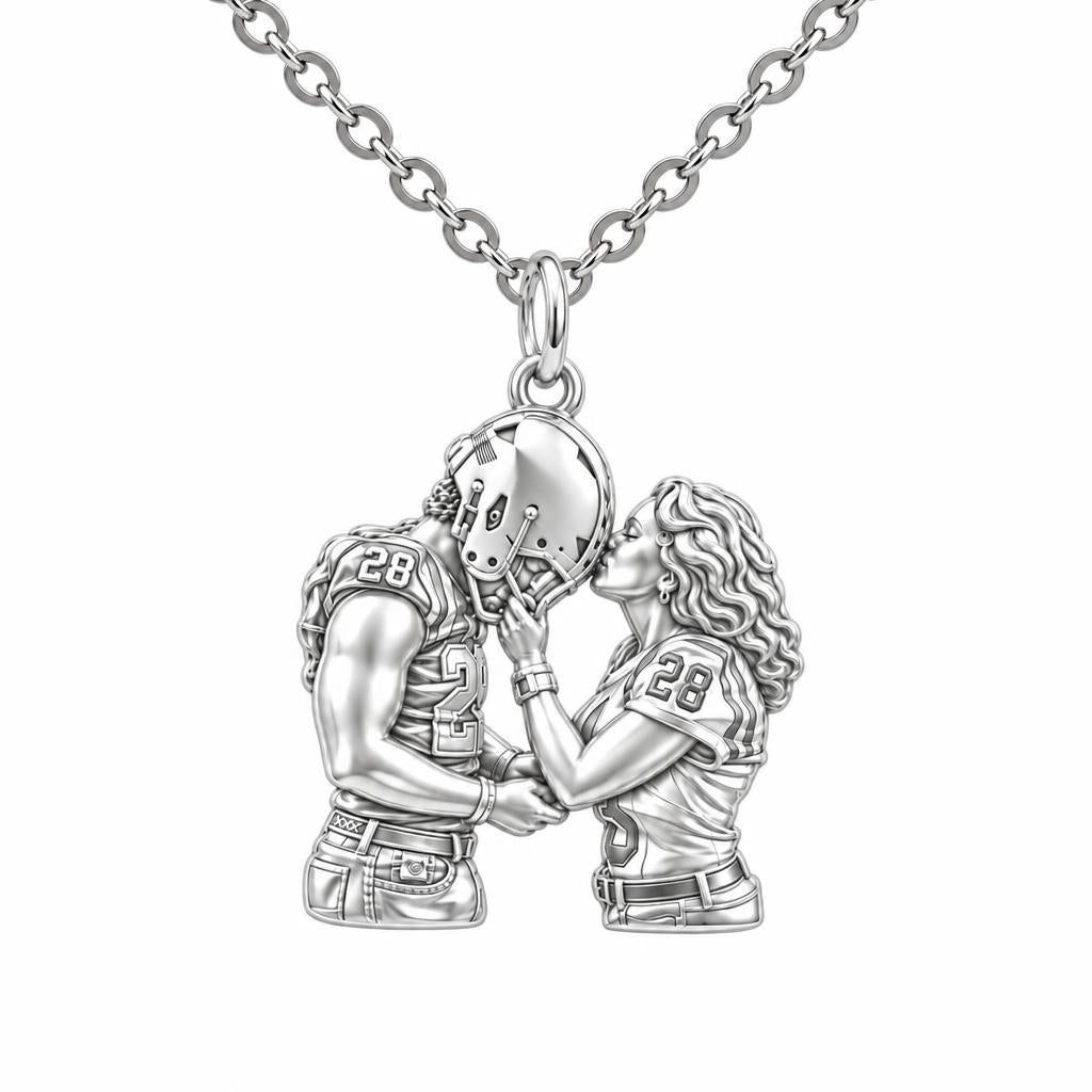 Football Sideline Sweetheart Charm Necklace Set – silver, front view