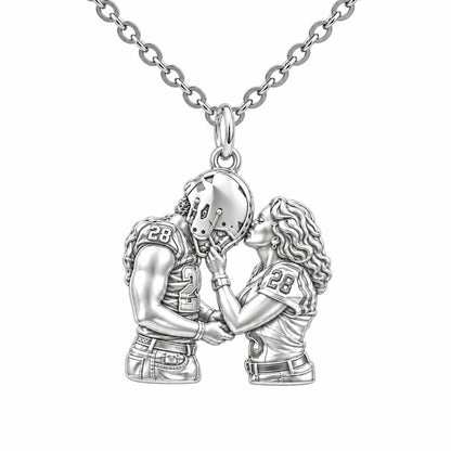 Football Sideline Sweetheart Charm Necklace Set – silver, front view