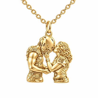 Football Sideline Sweetheart Charm Necklace Set – 18K gold, front view