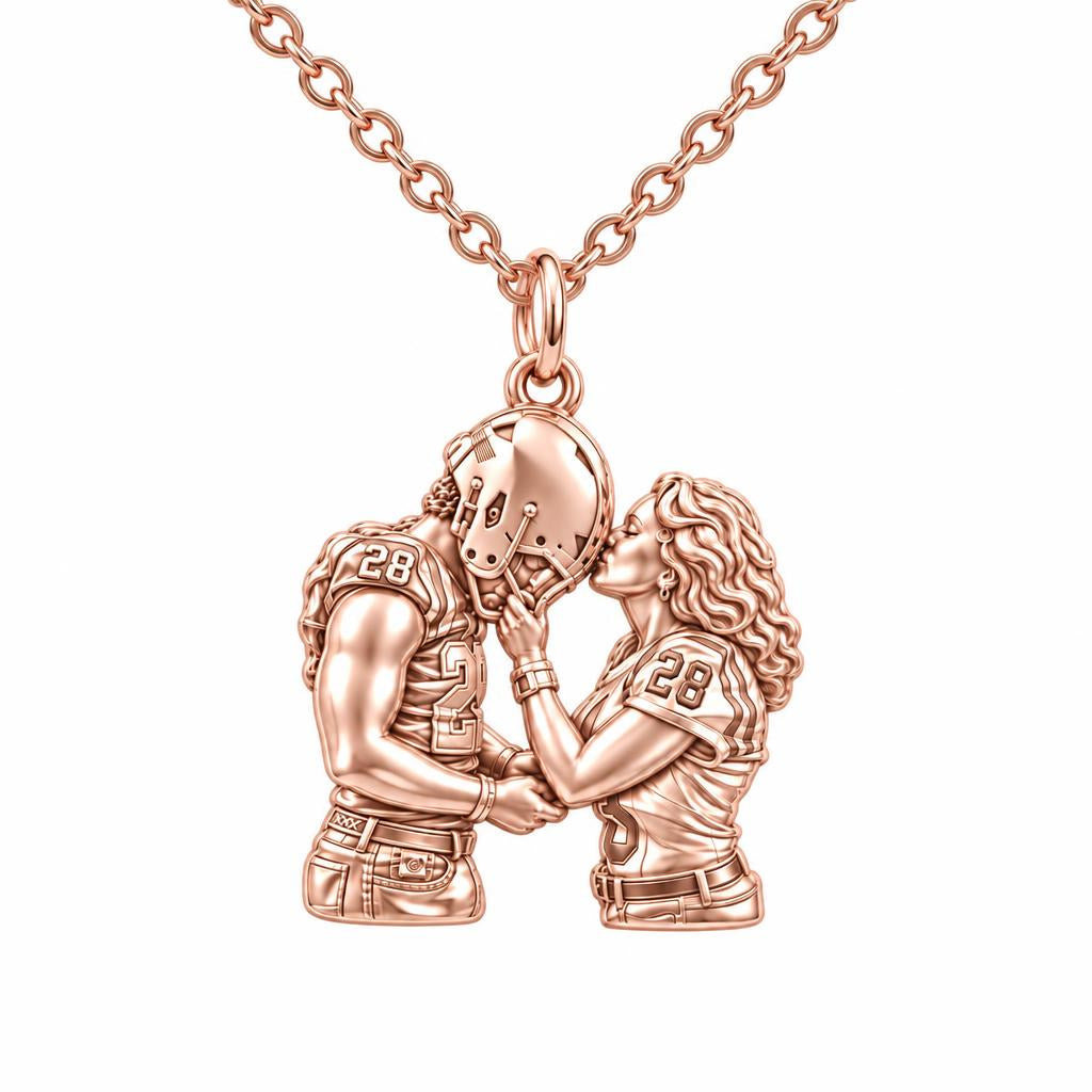 Football Sideline Sweetheart Charm Necklace Set – rose gold, front view