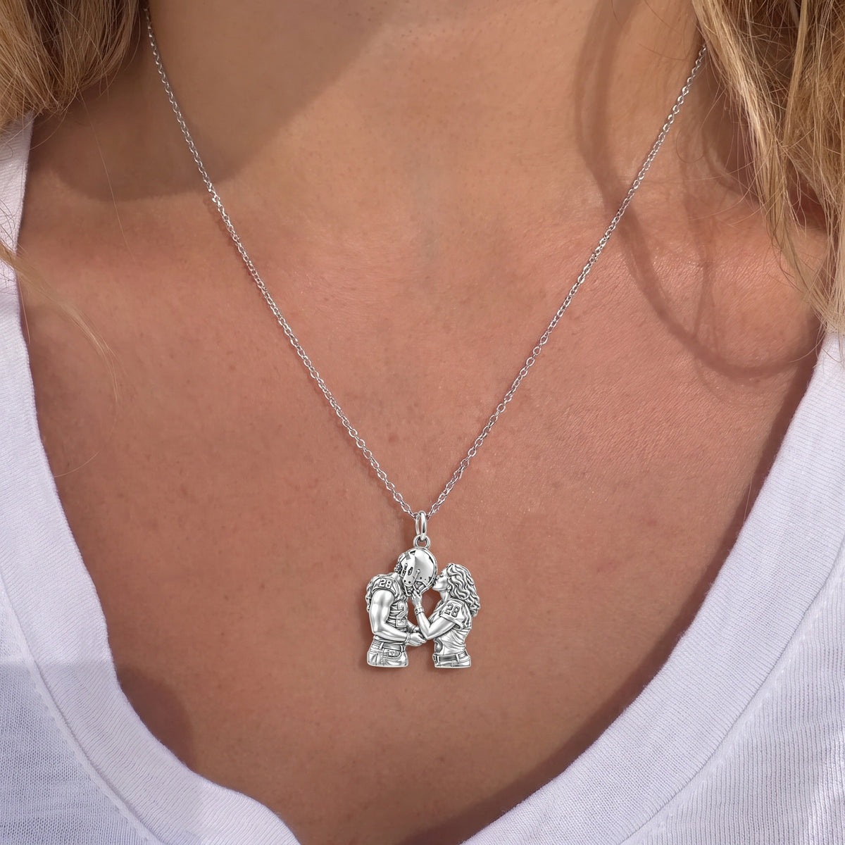 Football Sideline Sweetheart Charm Necklace Set – worn / in use