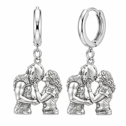 Football Sideline Sweetheart Huggie Charm Earrings – silver, front view