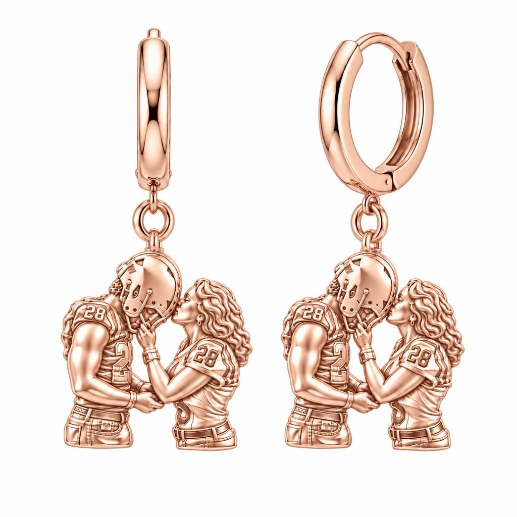 Football Sideline Sweetheart Huggie Charm Earrings – rose gold, front view