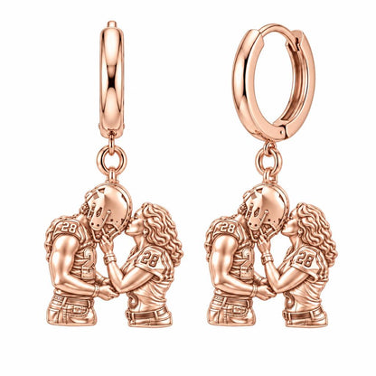 Football Sideline Sweetheart Huggie Charm Earrings – rose gold, front view