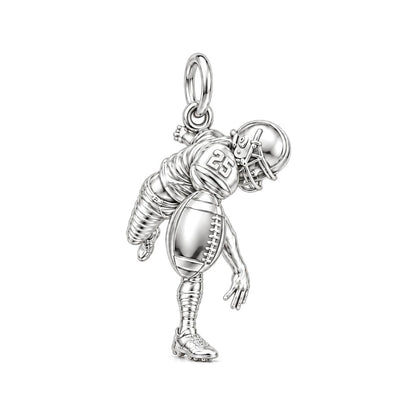 Football Star In Motion Charm Bracelet – Personalized Mom Gift – silver charm, front view