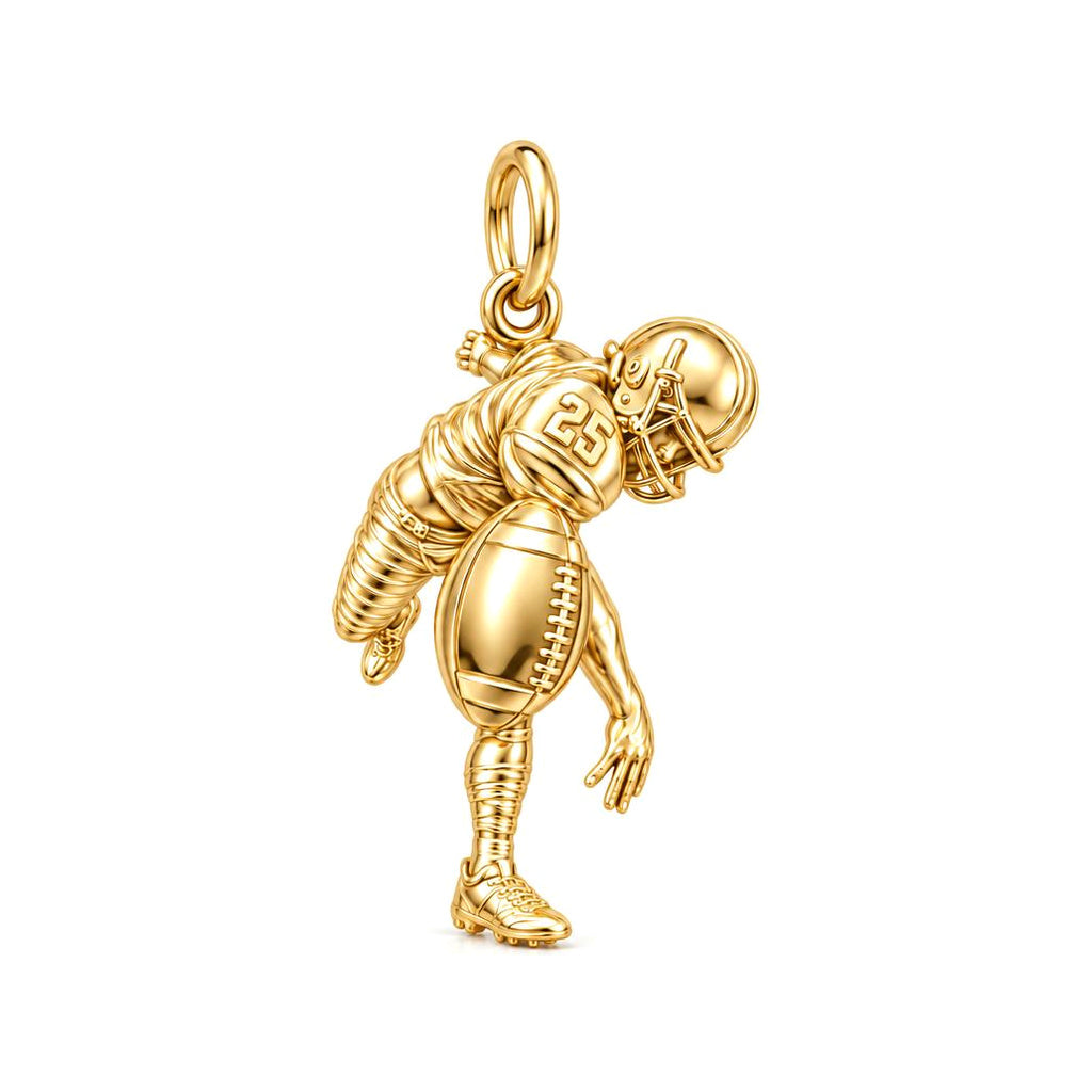 Football Star In Motion Charm Bracelet – Personalized Mom Gift – 18K gold charm, front view