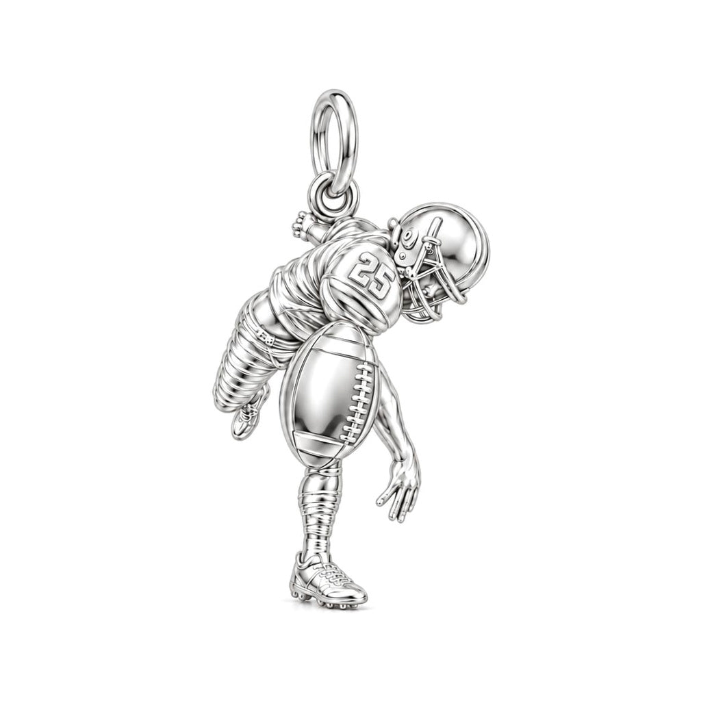 Football Star In Motion Charm Bracelet – Personalized Mom Gift – silver charm, front view
