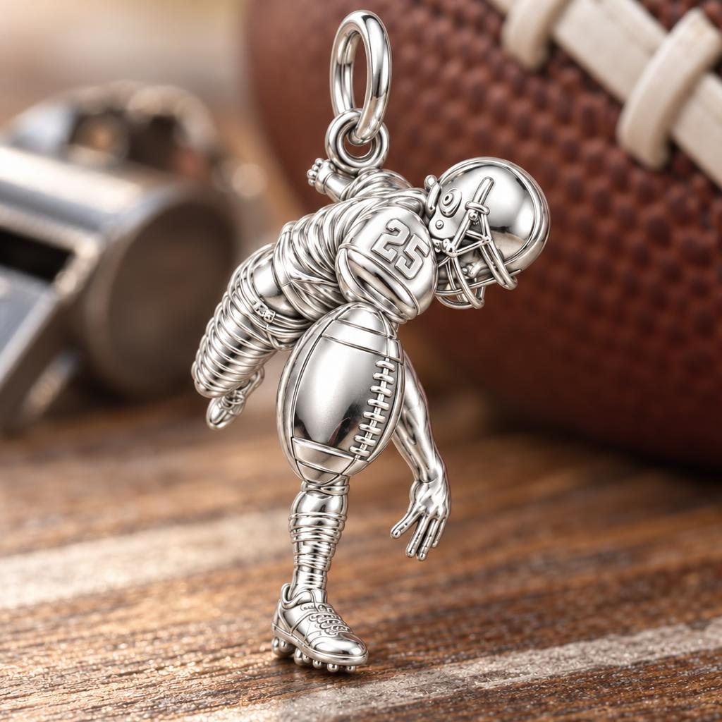 Football Star In Motion Charm Bracelet – Personalized Mom Gift – macro detail of the charm
