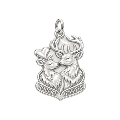 Forest Hearts Deer Charm Bracelet – Personalized Couple Gift – silver plated 3 cm charm, front view