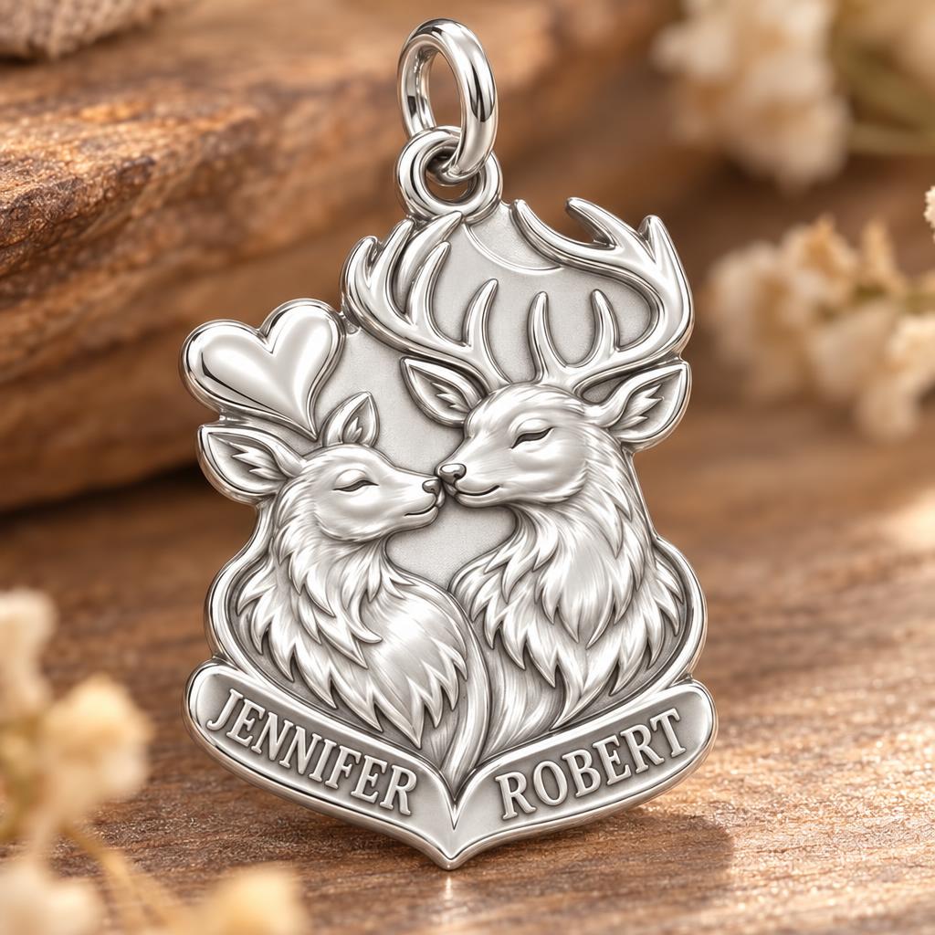 Forest Hearts Deer Charm Bracelet – Personalized Couple Gift – macro detail of the charm