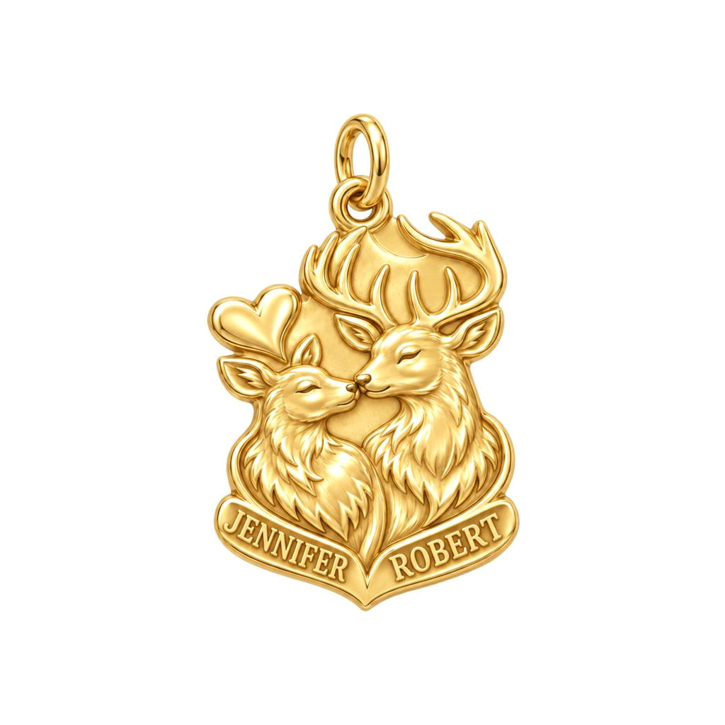 Forest Hearts Deer Charm Bracelet – Personalized Couple Gift – 18K gold plated 3 cm charm, front view