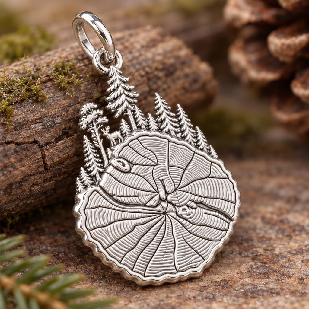Forest Rings Charm Bracelet – Personalized Nature Lover Gift – macro detail of the charm