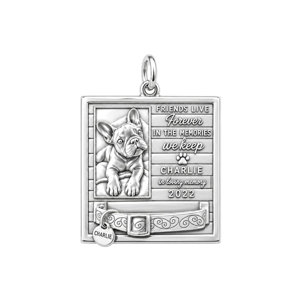 Forever Friends Memorial Charm Bracelet – Personalized Dog Mom Gift – silver plated 3 cm charm, front view