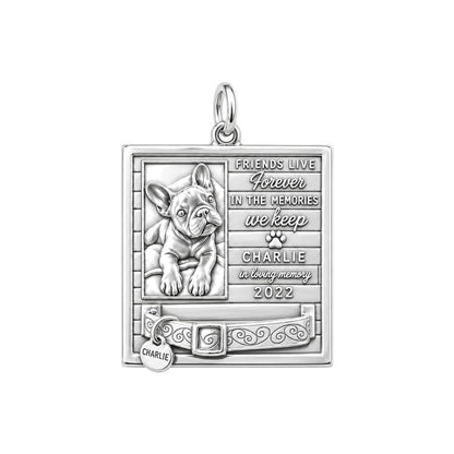Forever Friends Memorial Charm Bracelet – Personalized Dog Mom Gift – silver plated 3 cm charm, front view