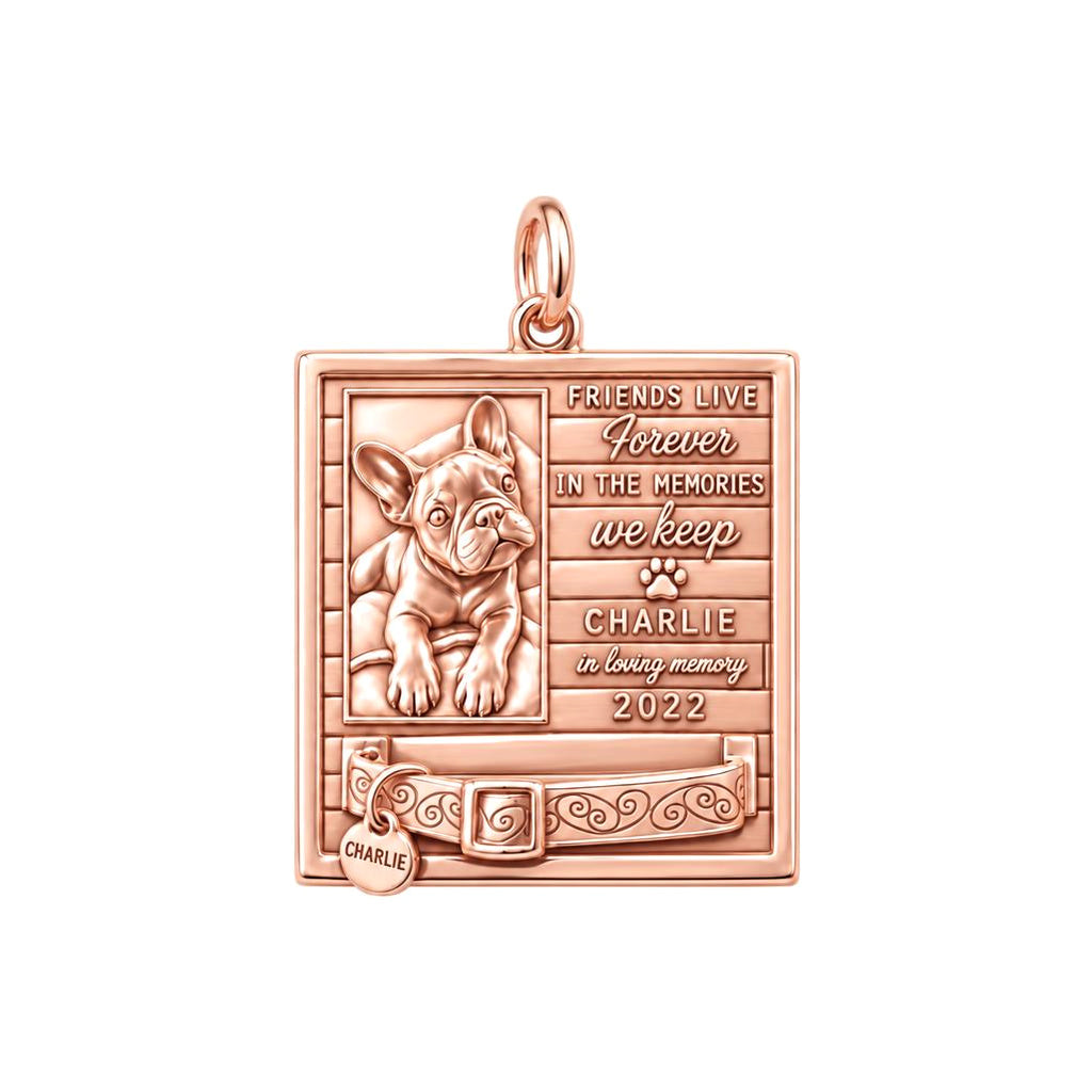 Forever Friends Memorial Charm Bracelet – Personalized Dog Mom Gift – rose gold 3 cm charm, front view